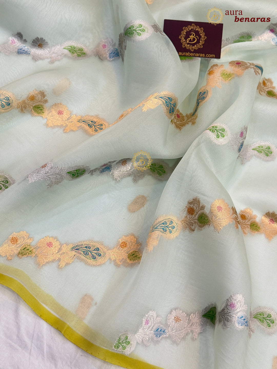 Pale Blue Rangkaat Banarasi Handloom Kora Silk Saree 