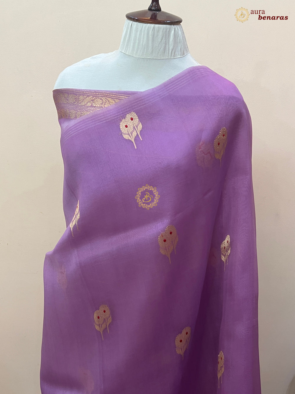 Lavender Kora Silk Banarasi Saree with Meenakari Butis