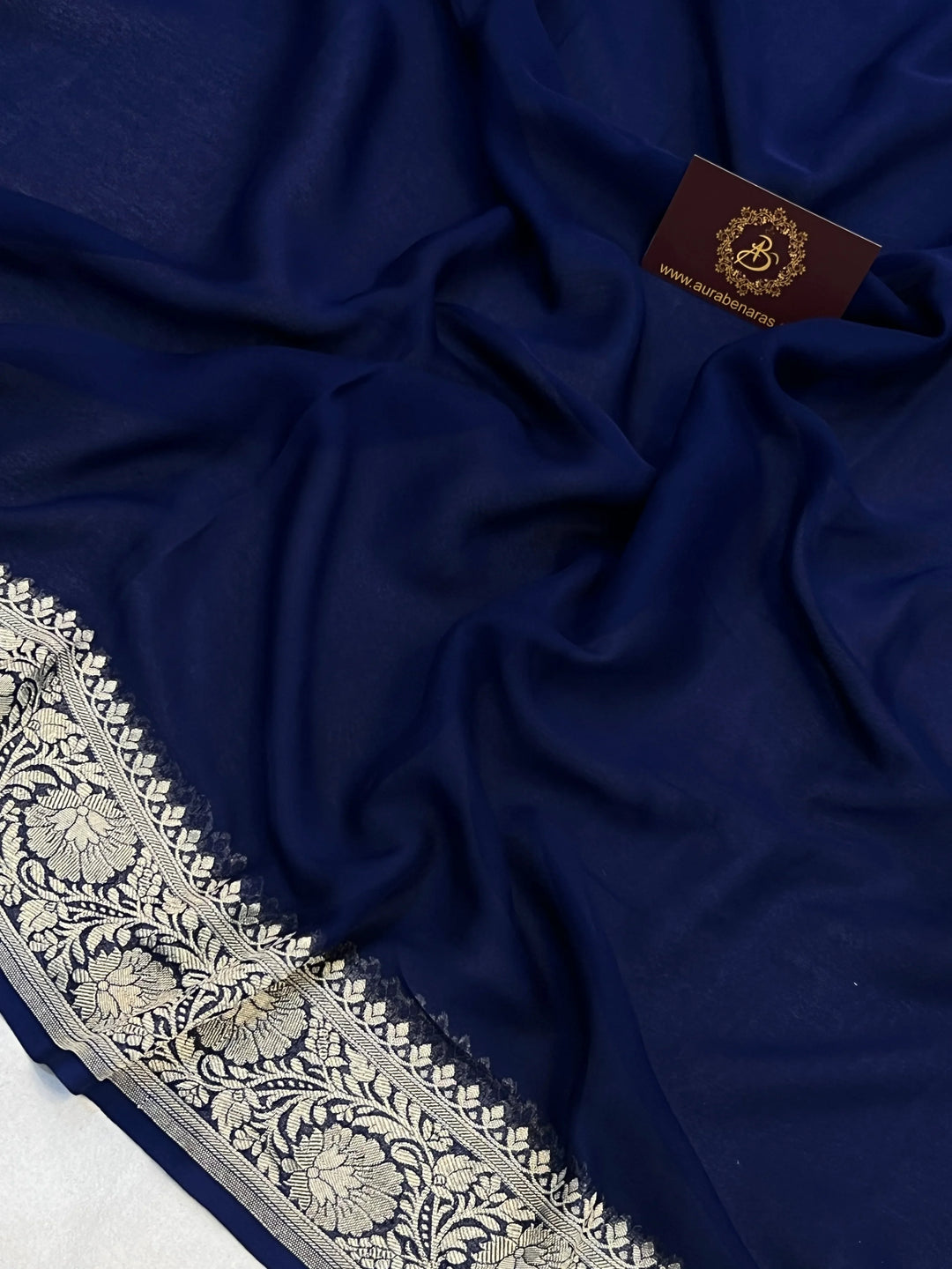 Navy Blue Pure Banarasi Handloom Khaddi Georgette Saree