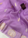 Lavender Banarasi Handloom Kora Silk Saree - Aura Benaras