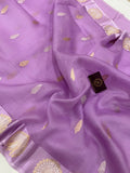 Lavender Banarasi Handloom Kora Silk Saree - Aura Benaras