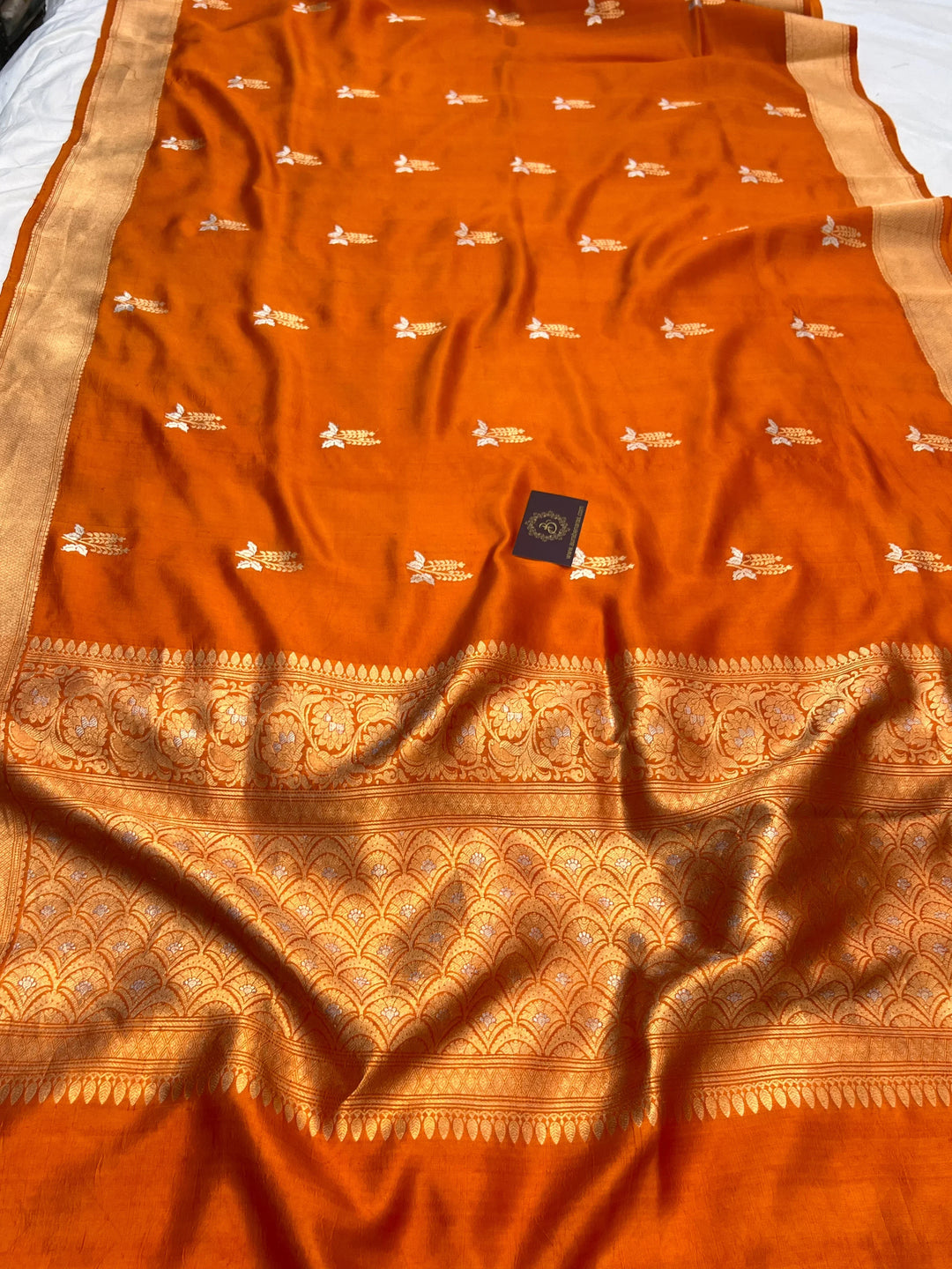 Orange Pure Silk Handloom Banarasi Saree