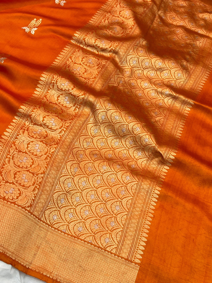 Orange Pure Silk Handloom Banarasi Saree
