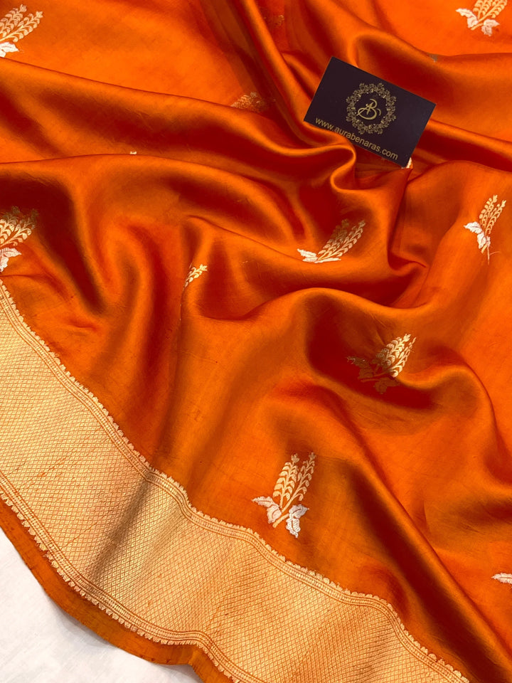 Orange Pure Silk Handloom Banarasi Saree