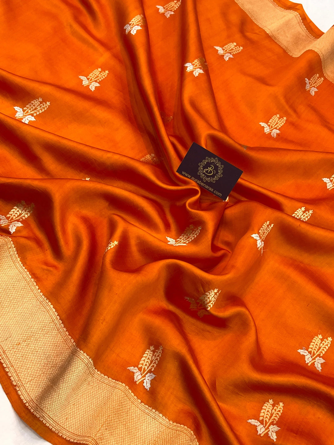 Orange Pure Silk Handloom Banarasi Saree