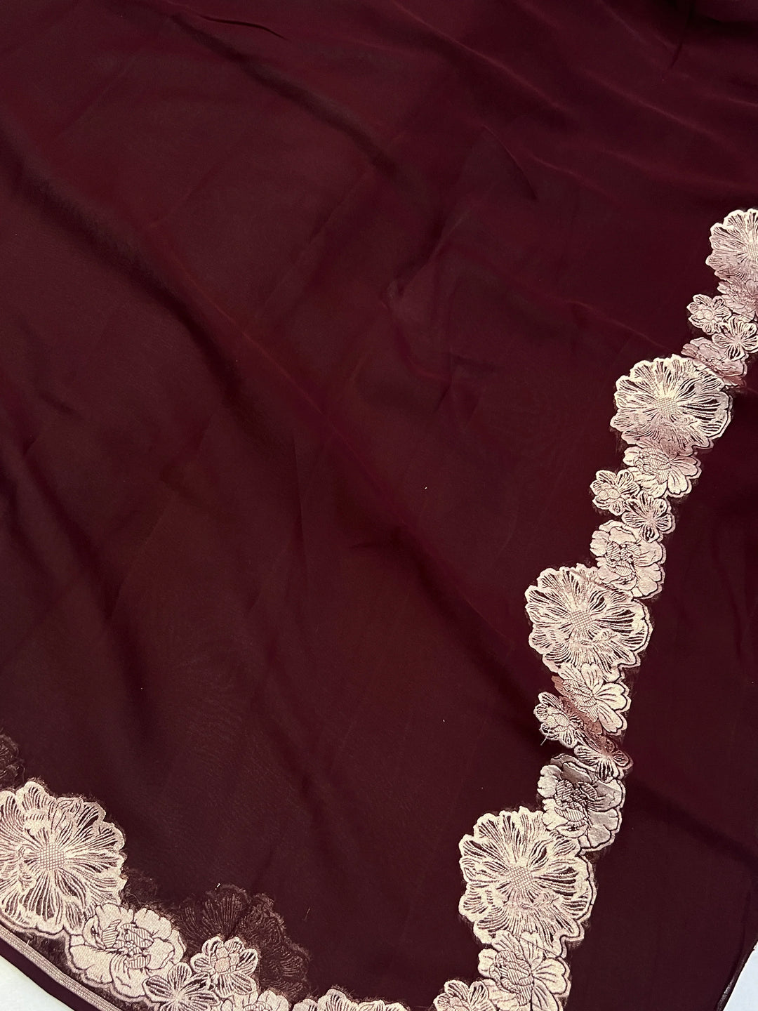 Brown Pure Banarasi Handloom Khaddi Georgette Saree