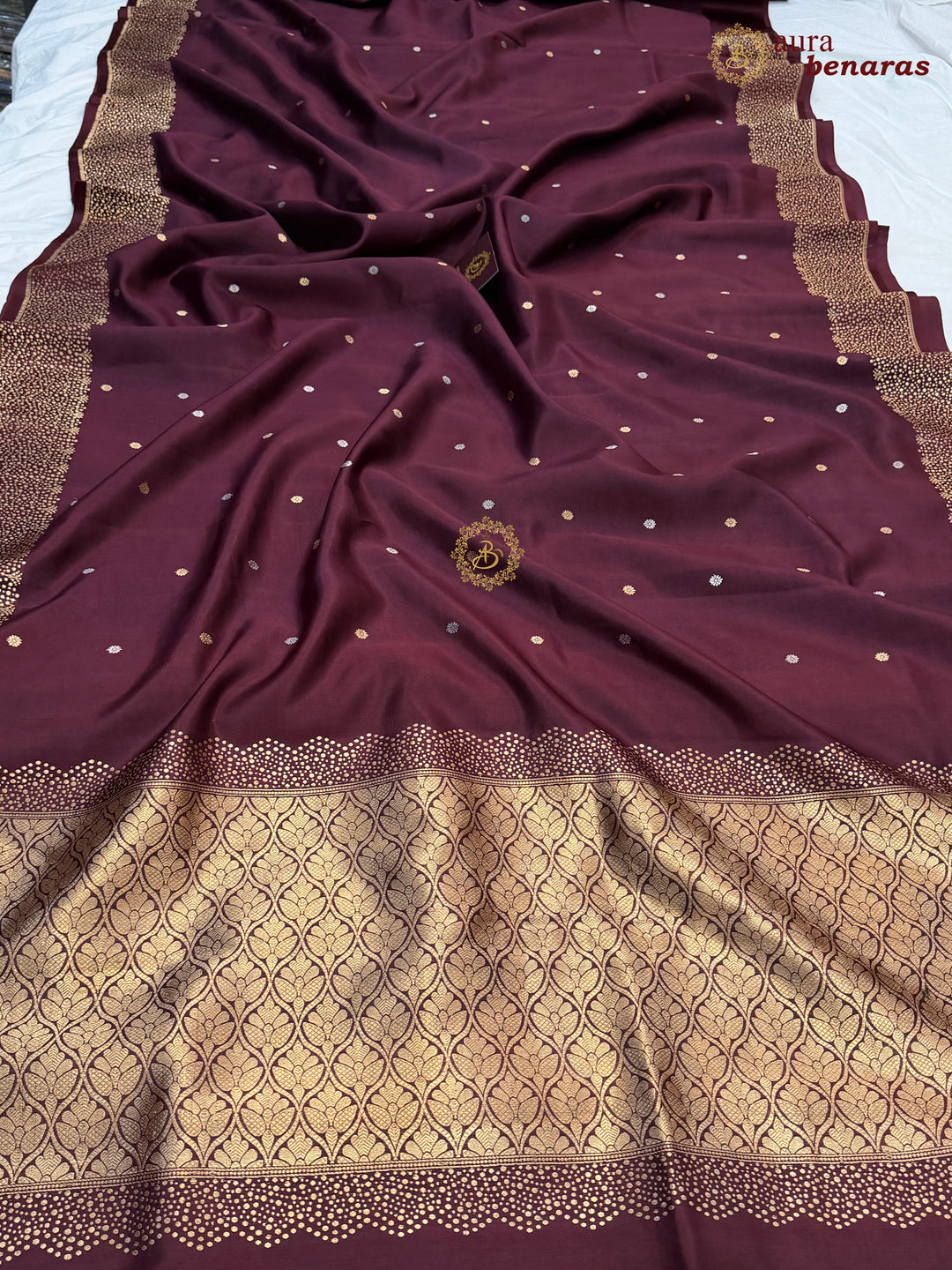 Deep Maroon Banarasi Silk Saree | Kadhwa & Designer Border