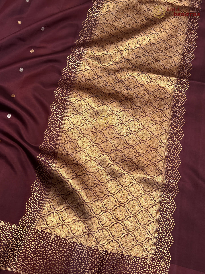 Deep Maroon Banarasi Silk Saree | Kadhwa & Designer Border