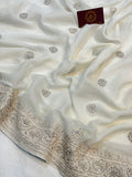 White Pure Banarasi Handloom Georgette Silk Saree - Aura Benaras