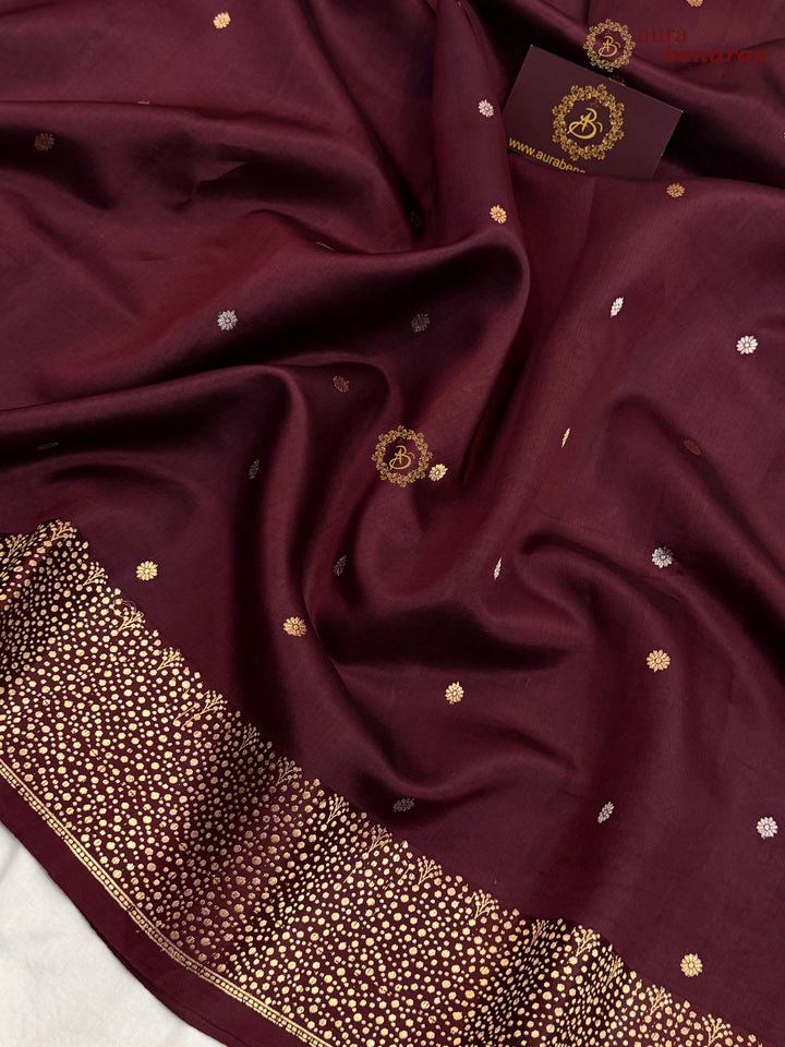 Deep Maroon Banarasi Silk Saree | Kadhwa & Designer Border
