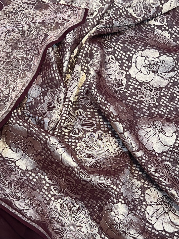 Brown Pure Banarasi Handloom Khaddi Georgette Saree