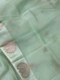 Pastel Mint Green Banarasi Handloom Kora Silk Saree - Aura Benaras