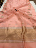 Peach Banarasi Handloom Kora Silk Saree - Aura Benaras