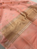 Peach Banarasi Handloom Kora Silk Saree - Aura Benaras