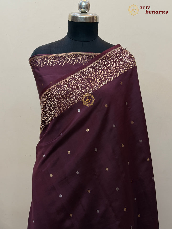 Deep Maroon Banarasi Silk Saree | Kadhwa & Designer Border