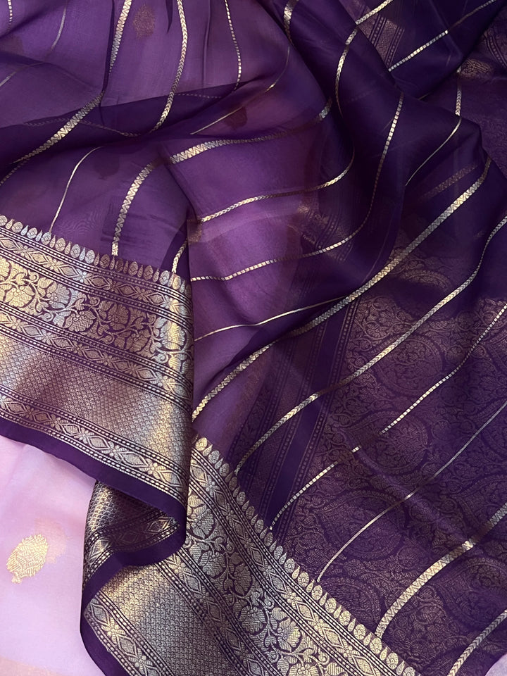 Baby Pink Banarasi Handloom Kora Silk Saree