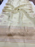 Cream Banarasi Handloom Kora Silk Saree - Aura Benaras