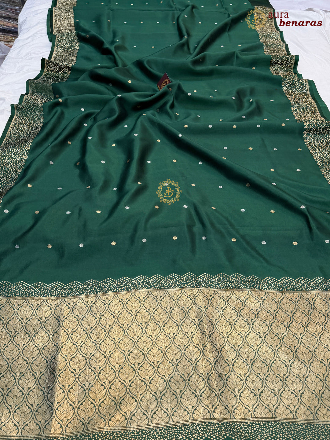 Bottle Green Banarasi Silk Saree | Kadhwa & Designer Border