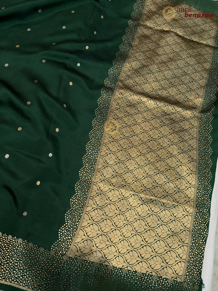Bottle Green Banarasi Silk Saree | Kadhwa & Designer Border