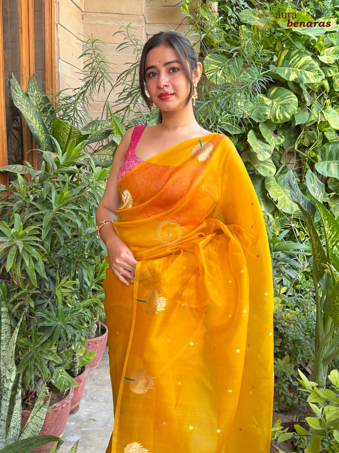 Yellow Pure Kora Silk Handloom Banarasi Saree 