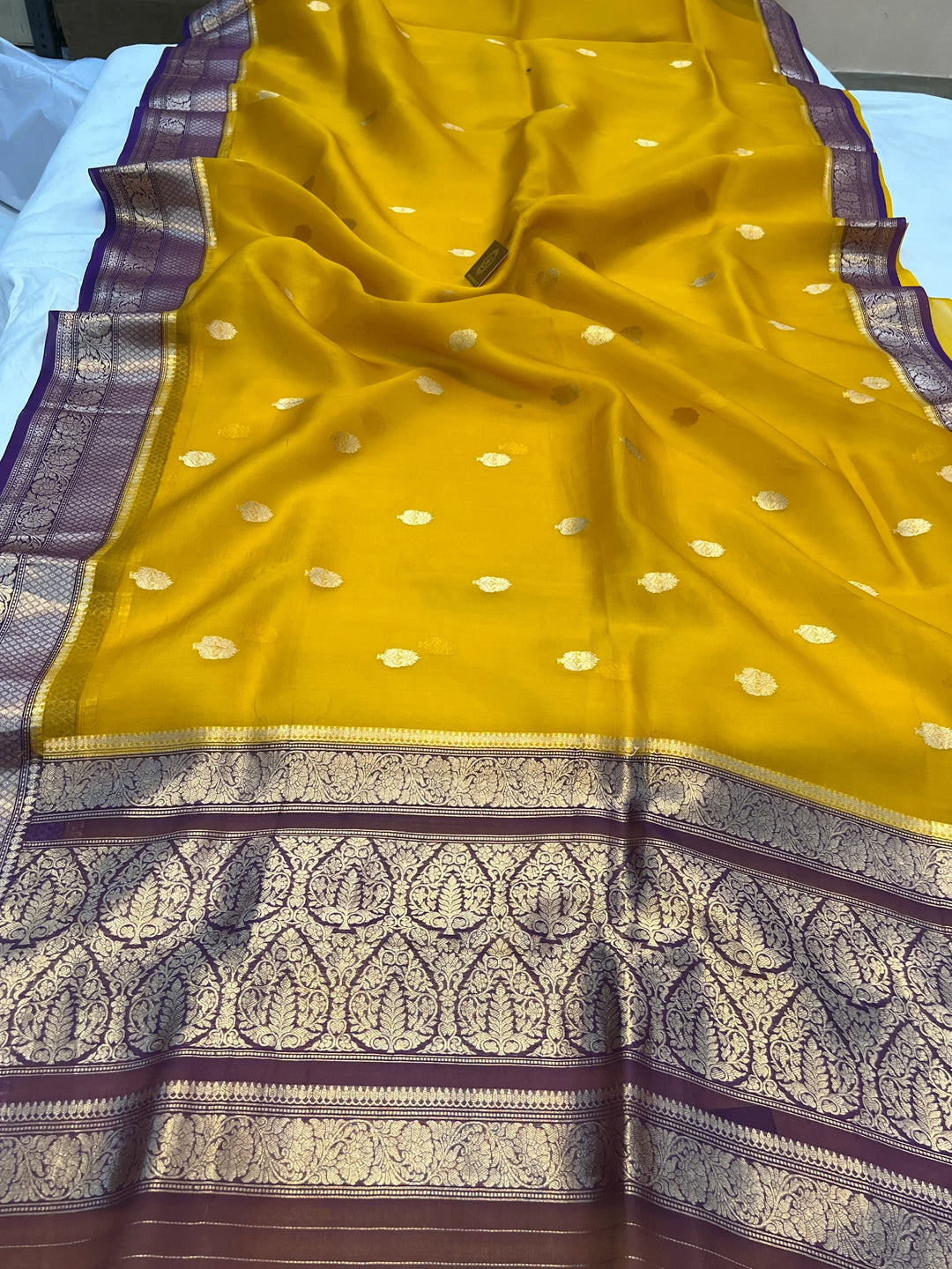 Yellow Banarasi Handloom Kora Silk Saree