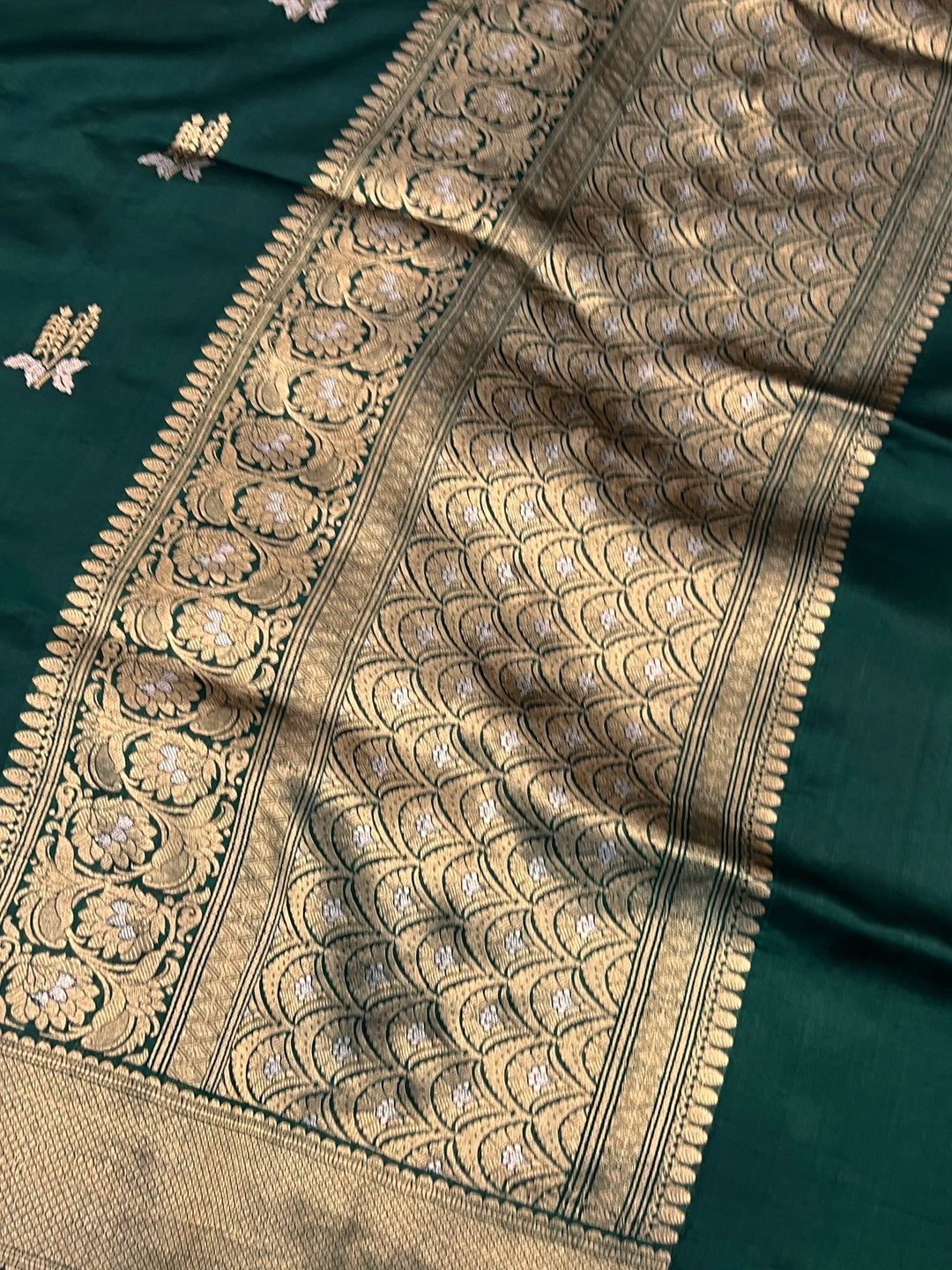 Bottle Green Pure Silk Handloom Banarasi Saree