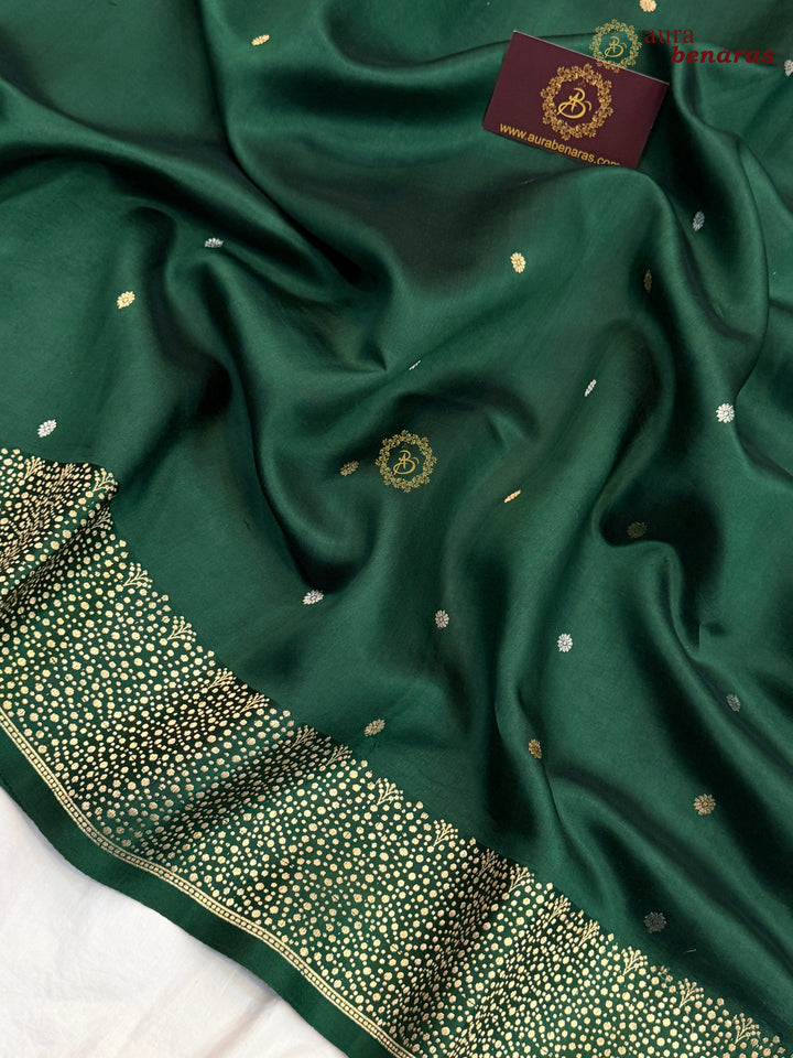 Bottle Green Banarasi Silk Saree | Kadhwa & Designer Border