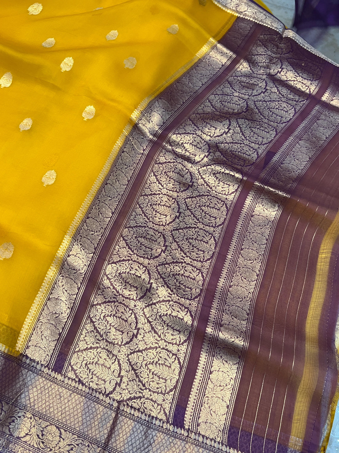 Yellow Banarasi Handloom Kora Silk Saree