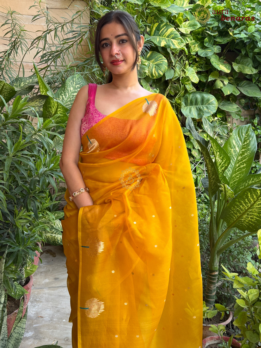 Yellow Pure Kora Silk Handloom Banarasi Saree 