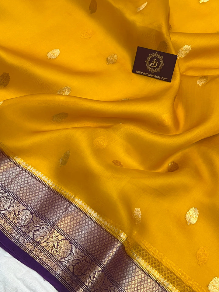 Yellow Banarasi Handloom Kora Silk Saree