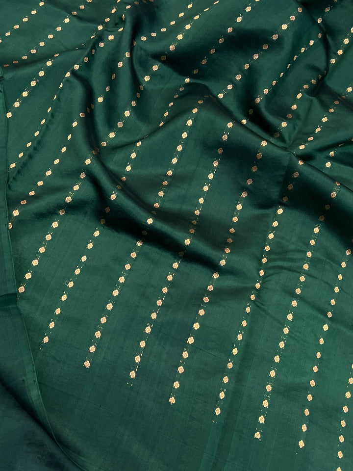 Bottle Green Pure Silk Handloom Banarasi Saree