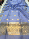 Ultramine Blue Banarasi Handloom Kora Silk Saree - Aura Benaras