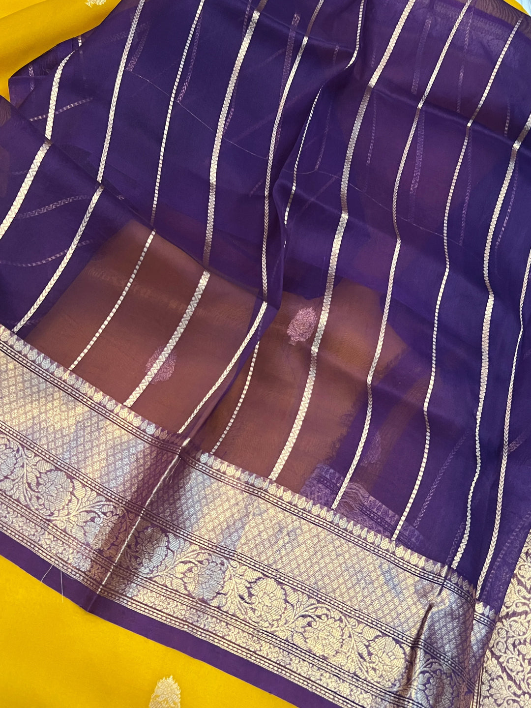 Yellow Banarasi Handloom Kora Silk Saree