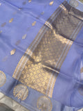 Ultramine Blue Banarasi Handloom Kora Silk Saree - Aura Benaras