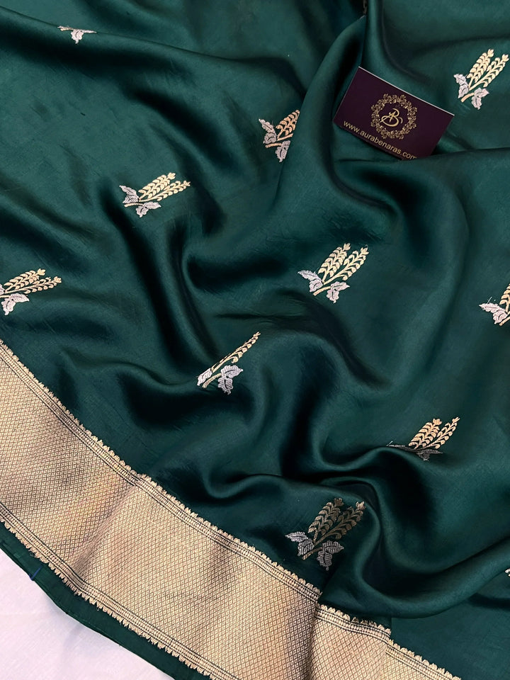 Bottle Green Pure Silk Handloom Banarasi Saree