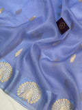 Ultramine Blue Banarasi Handloom Kora Silk Saree - Aura Benaras