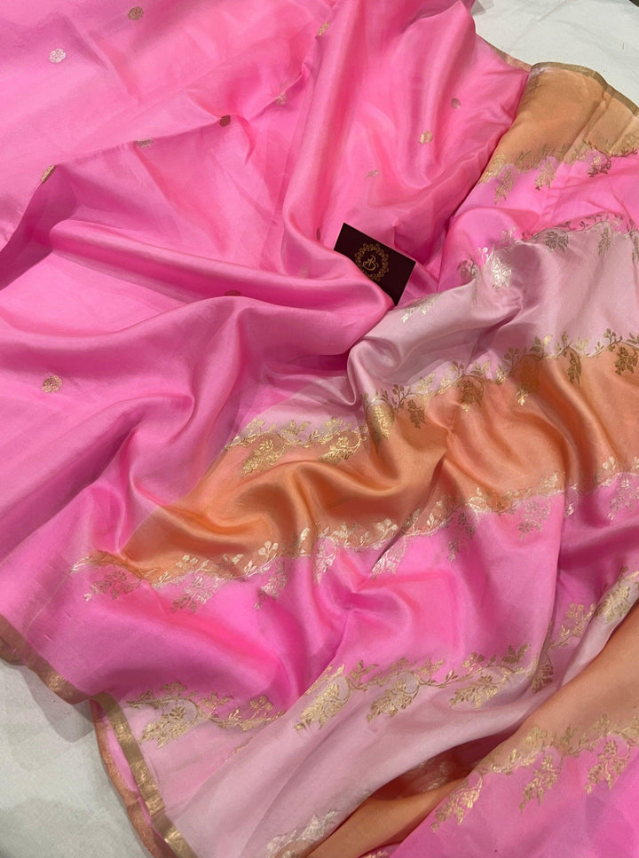 Baby Pink Pure Banarasi Handloom Silk Saree - Aura Benaras