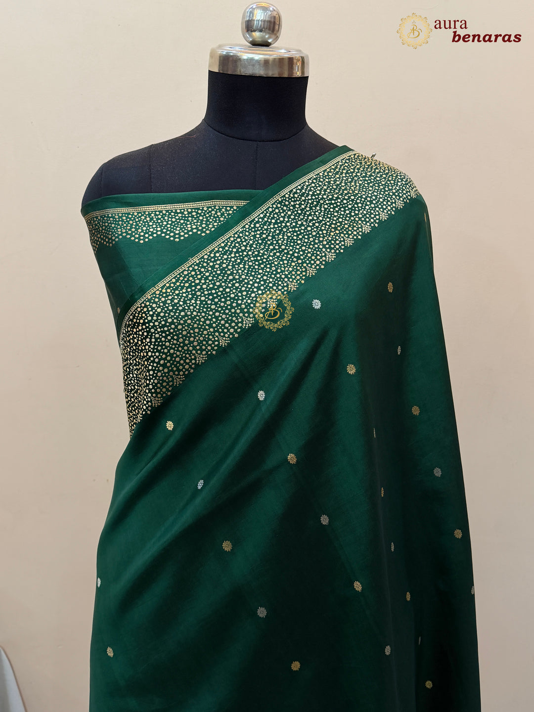 Bottle Green Banarasi Silk Saree | Kadhwa & Designer Border