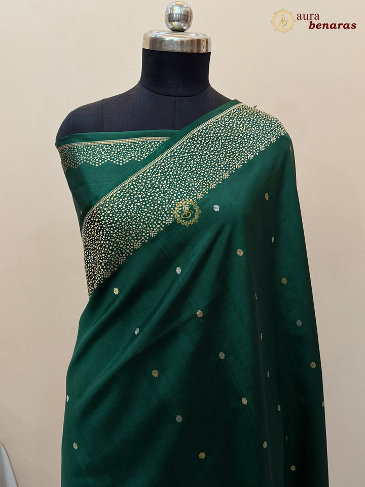 Bottle Green Banarasi Silk Saree | Kadhwa & Designer Border