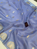 Ultramine Blue Banarasi Handloom Kora Silk Saree - Aura Benaras