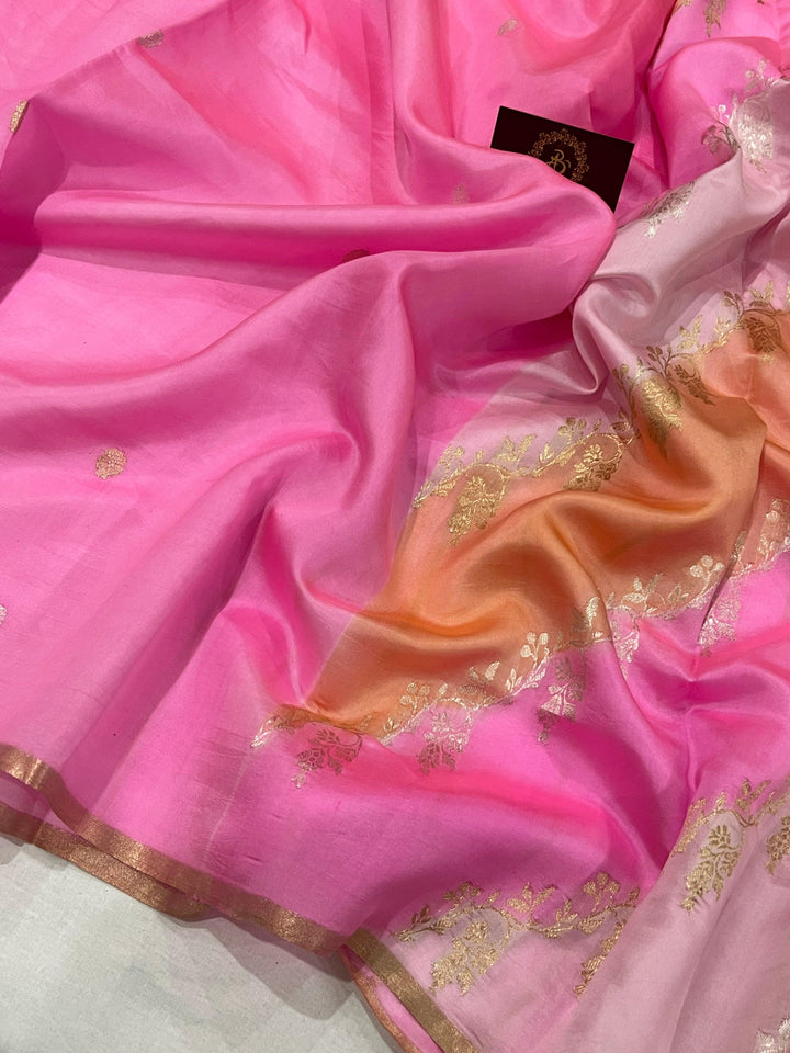 Baby Pink Pure Banarasi Handloom Silk Saree - Aura Benaras