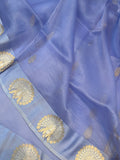 Ultramine Blue Banarasi Handloom Kora Silk Saree - Aura Benaras