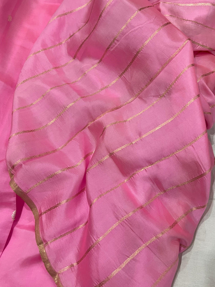 Baby Pink Pure Banarasi Handloom Silk Saree - Aura Benaras
