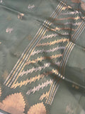 Greyish Green Banarasi Handloom Kora Silk Saree - Aura Benaras