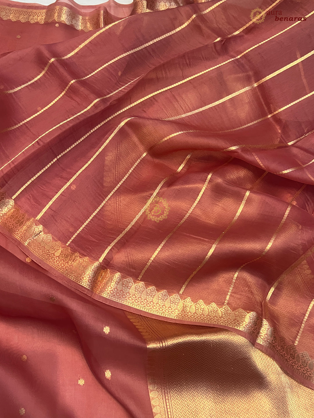 Rose Pink Banarasi Handloom Kora Silk Saree - Aura Benaras