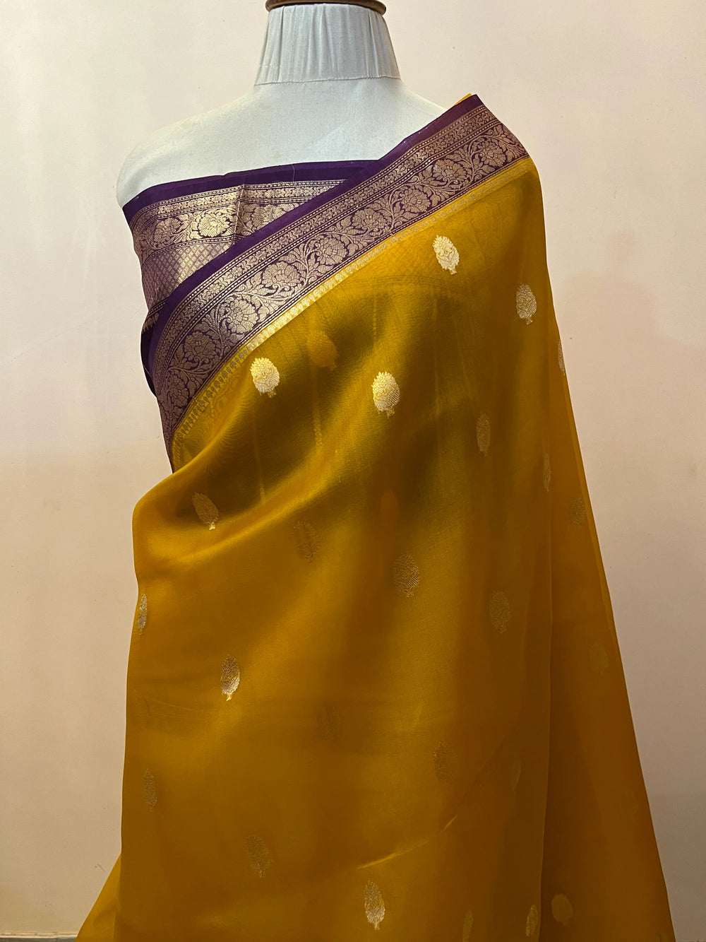 Yellow Banarasi Handloom Kora Silk Saree