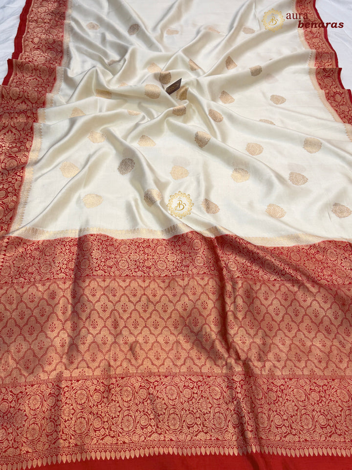 Cream Banarasi Silk Saree | Kadhwa & Sona Rupa Border