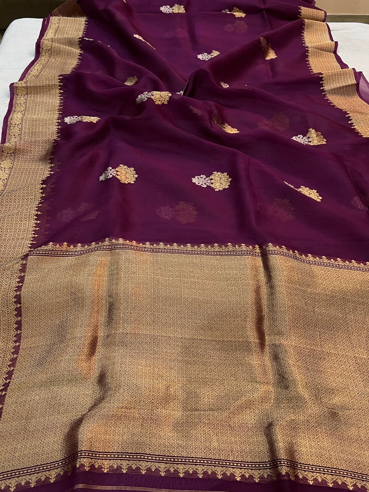 Hibiscus Pure Kora Silk Handloom Banarasi Saree