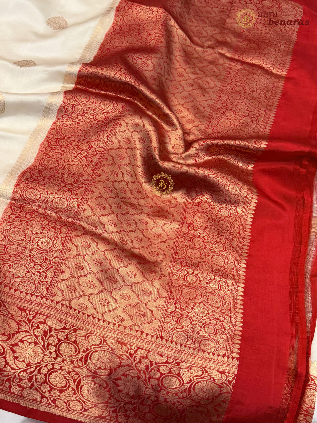 Cream Banarasi Silk Saree | Kadhwa & Sona Rupa Border
