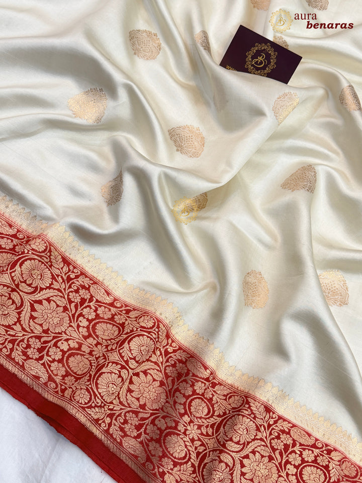 Cream Banarasi Silk Saree | Kadhwa & Sona Rupa Border